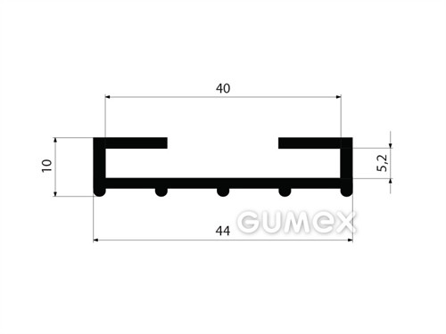 "C" Gummiprofil, 44x10/5,2/40mm, 70°ShA, EPDM, -40°C/+100°C, schwarz, 